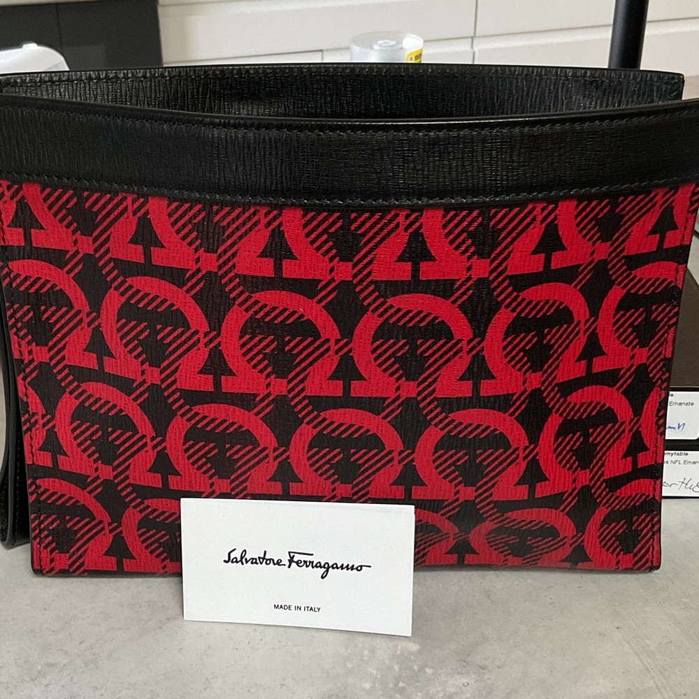 Salvatore Ferragamo Signature Pattern Briefcase in Crimson and Onyx